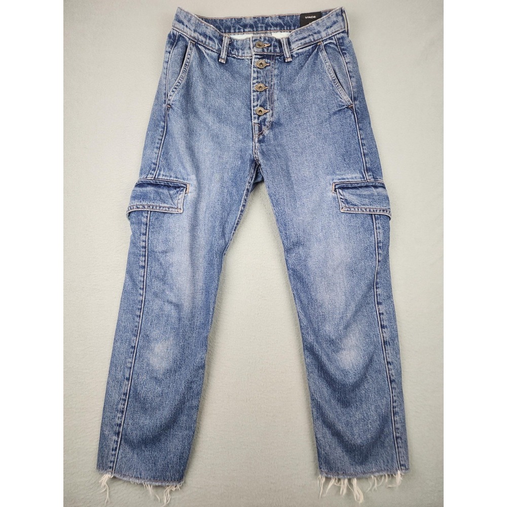 Vince Jeans Womens 25 Blue High Rise Cargo Crop Distressed Frayed Hem Denim